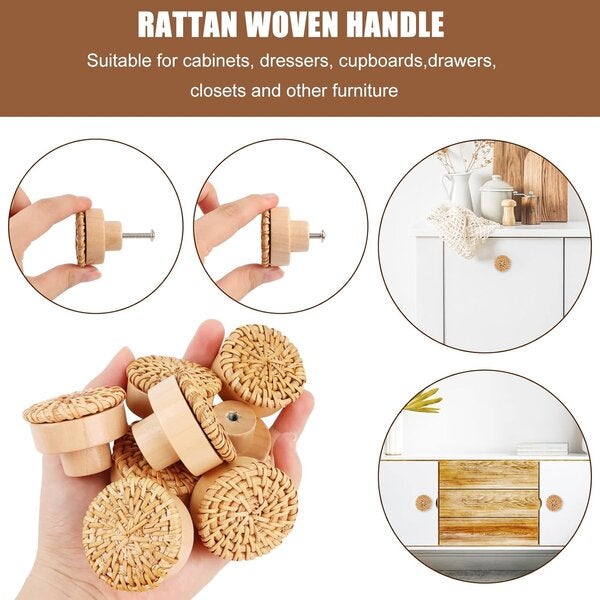 Mânere decorative din ratan, 40 mm, în stil boho, pentru comode, sertare și bucătărie, pachet de 4 buc.