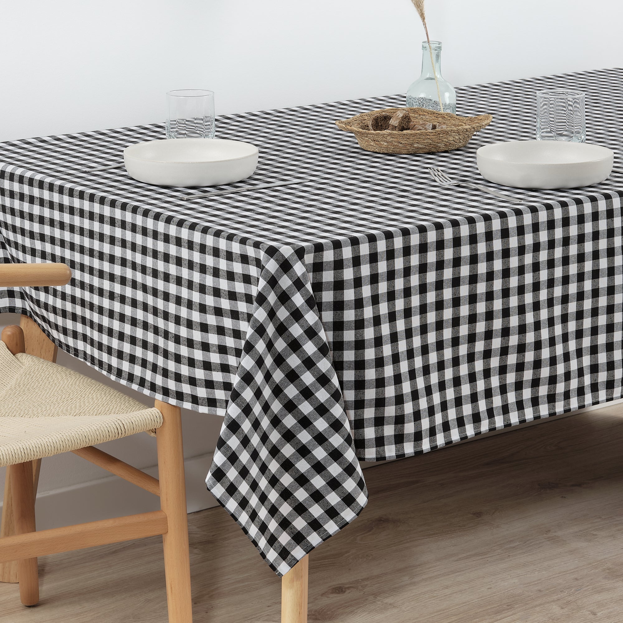 Mantel Vichy impermeable antimanchas Negro tacto tela - 250x140 cm - 2
