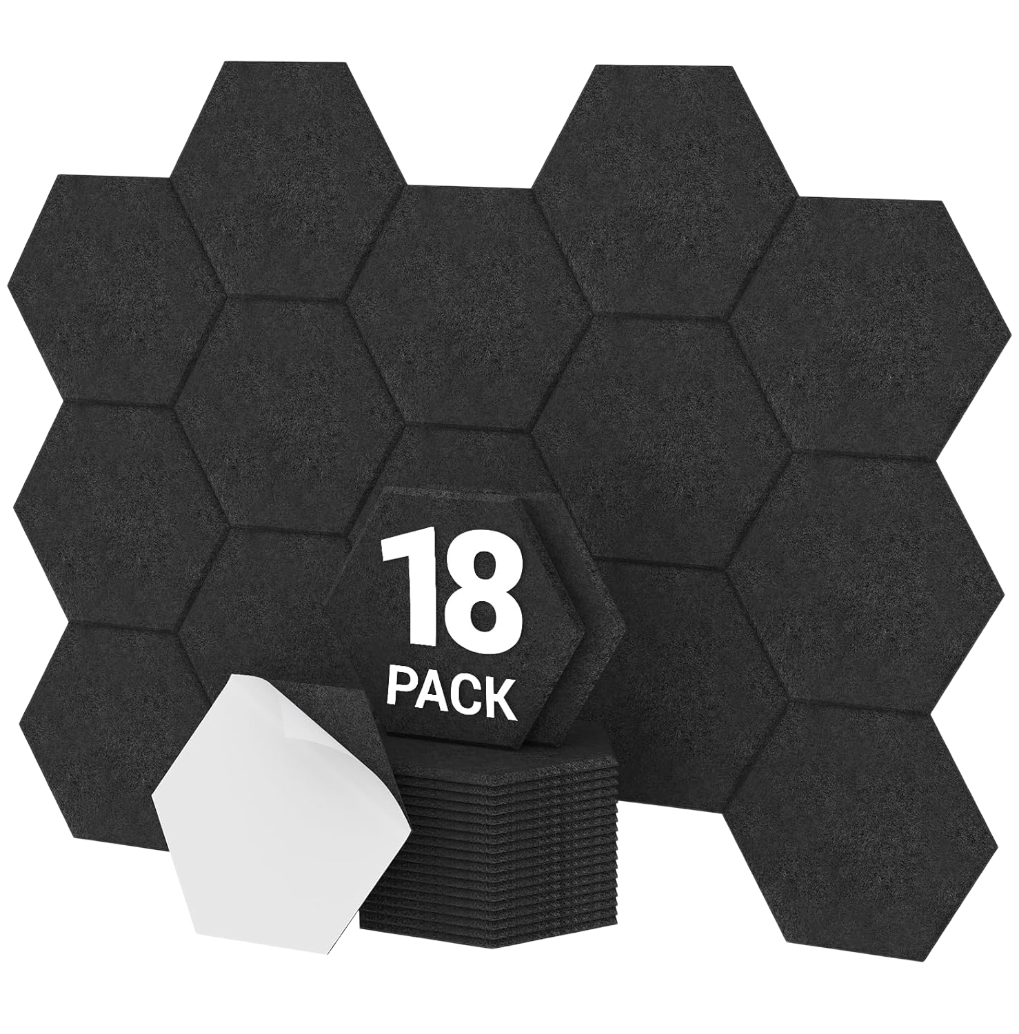 Sześciokątne panele dźwiękochłonne, odpowiednie do studiów, biur i domów, 18 sztuk, 30x26x1 cm, czarne