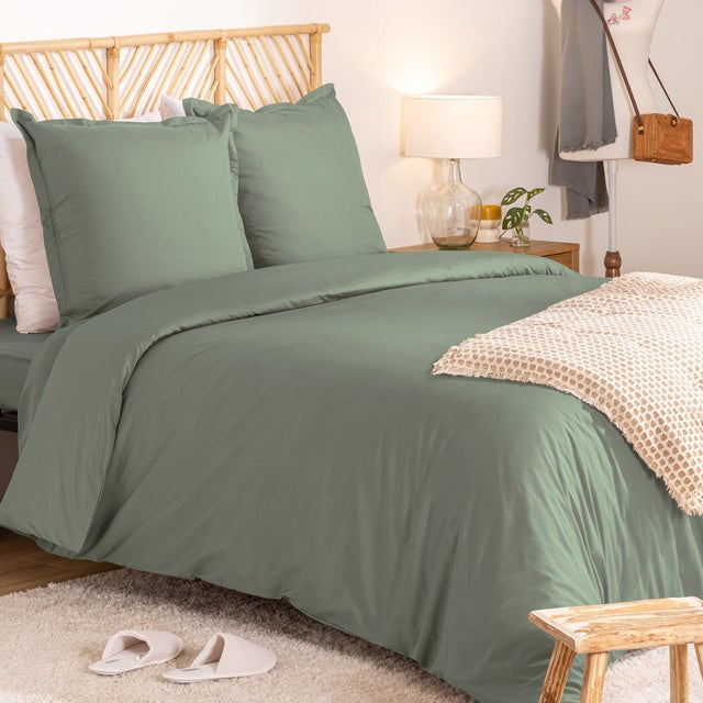 Parure de lit Landiha Percale vert jade 240x220cm - Atmosphera créateur d'intérieur