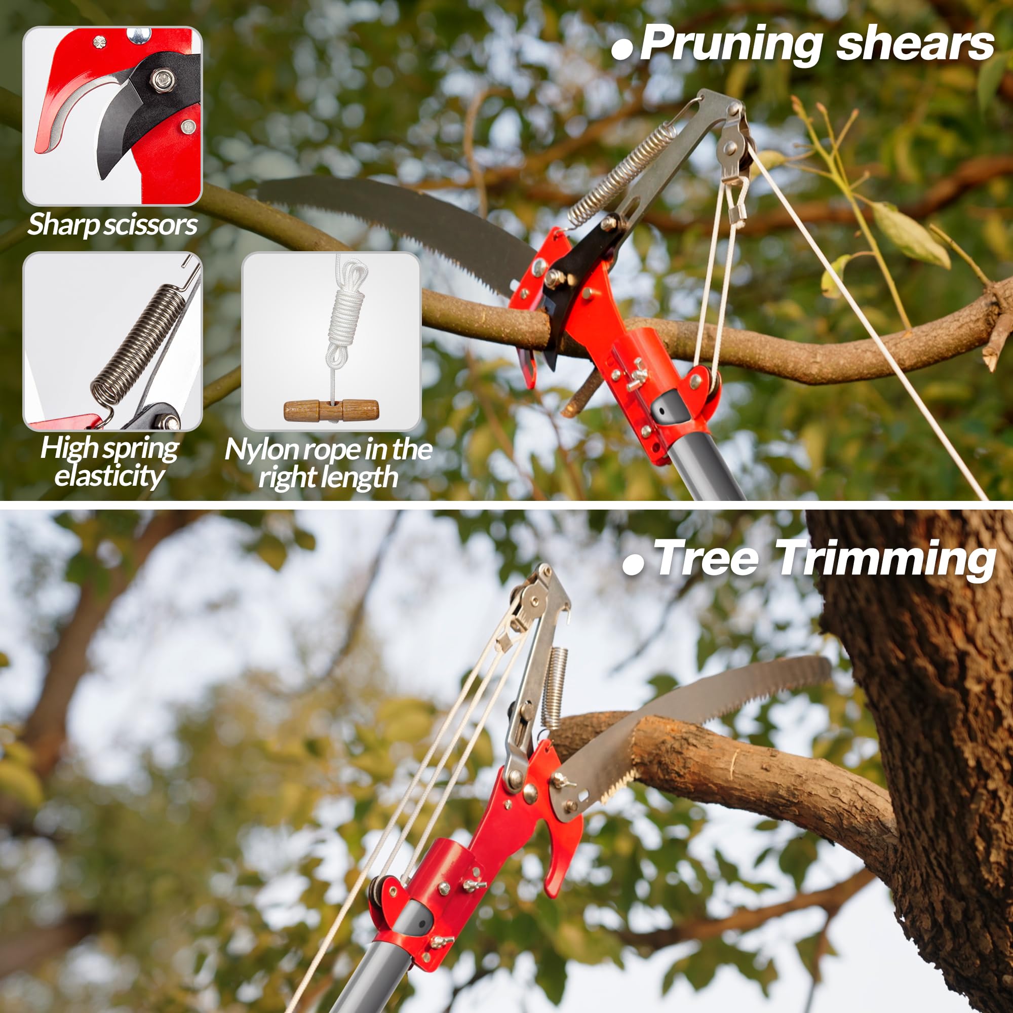 Sécateur, scie d'élagage 2 en 1, cisaille à branches hautes, outil de sciage manuel pour brindilles de plantes (Mât télescopique non inclus) - 6
