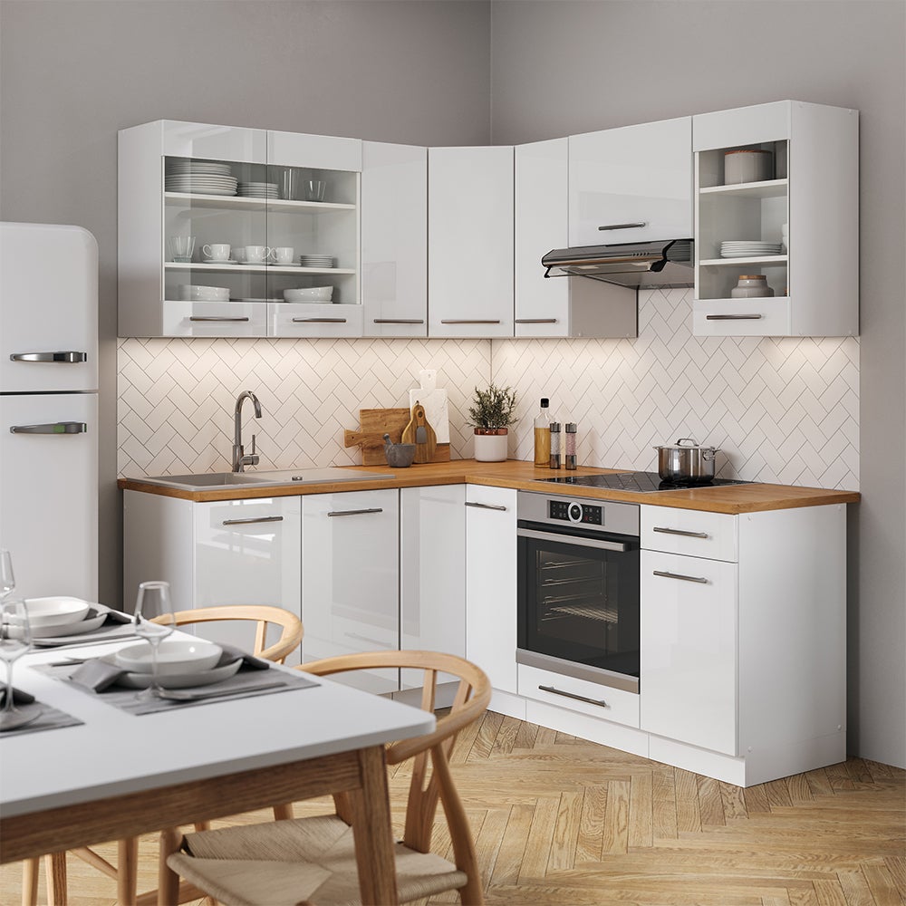 Vicco Cuisine en angle Fame-Line, Blanc Haute brillance/Blanc, 190 x 160 cm, PT Chêne - 7