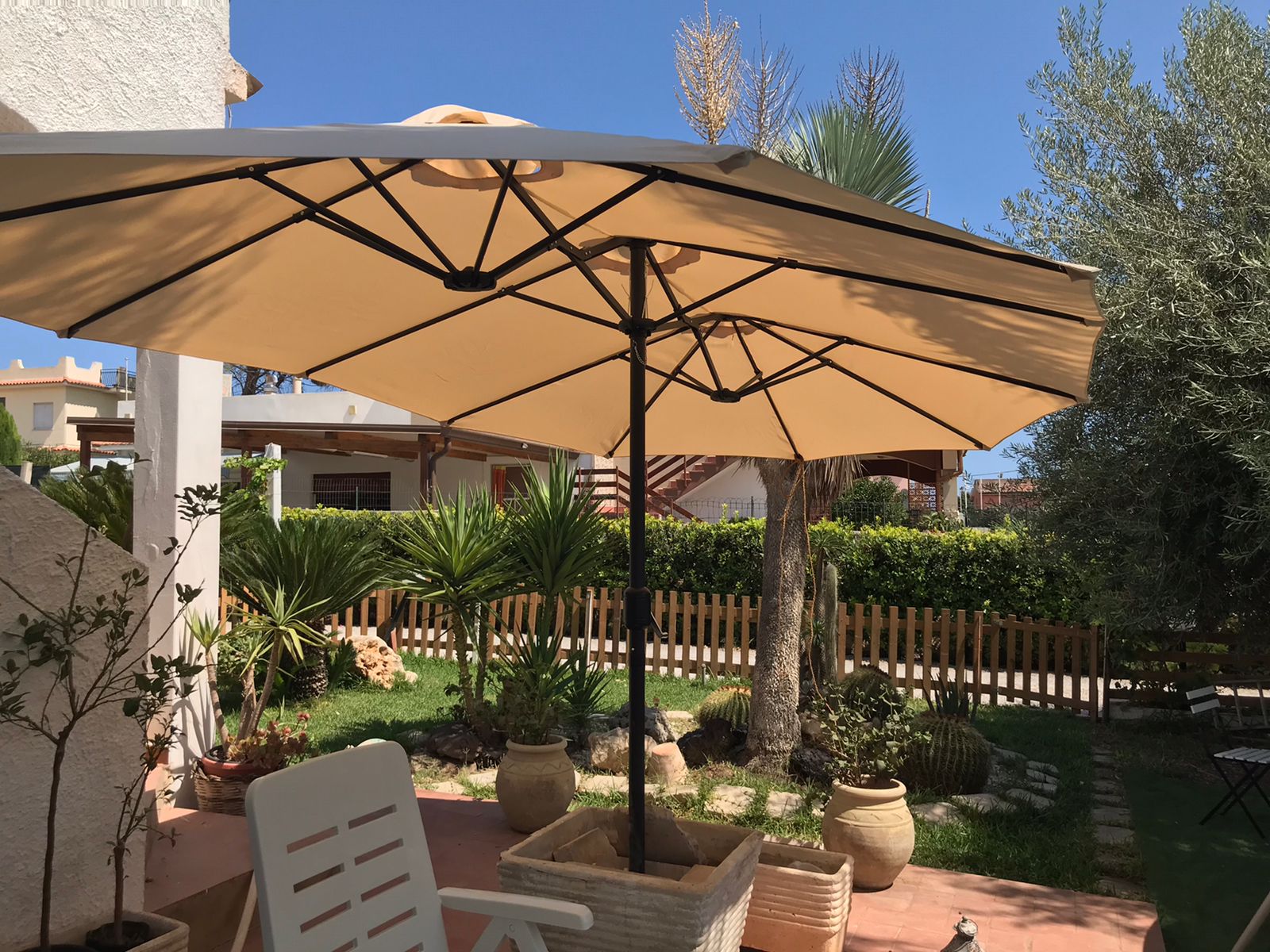 Ombrellone doppio da giardino in alluminio 460x270xH240 cm Alu Twin Beige - 5