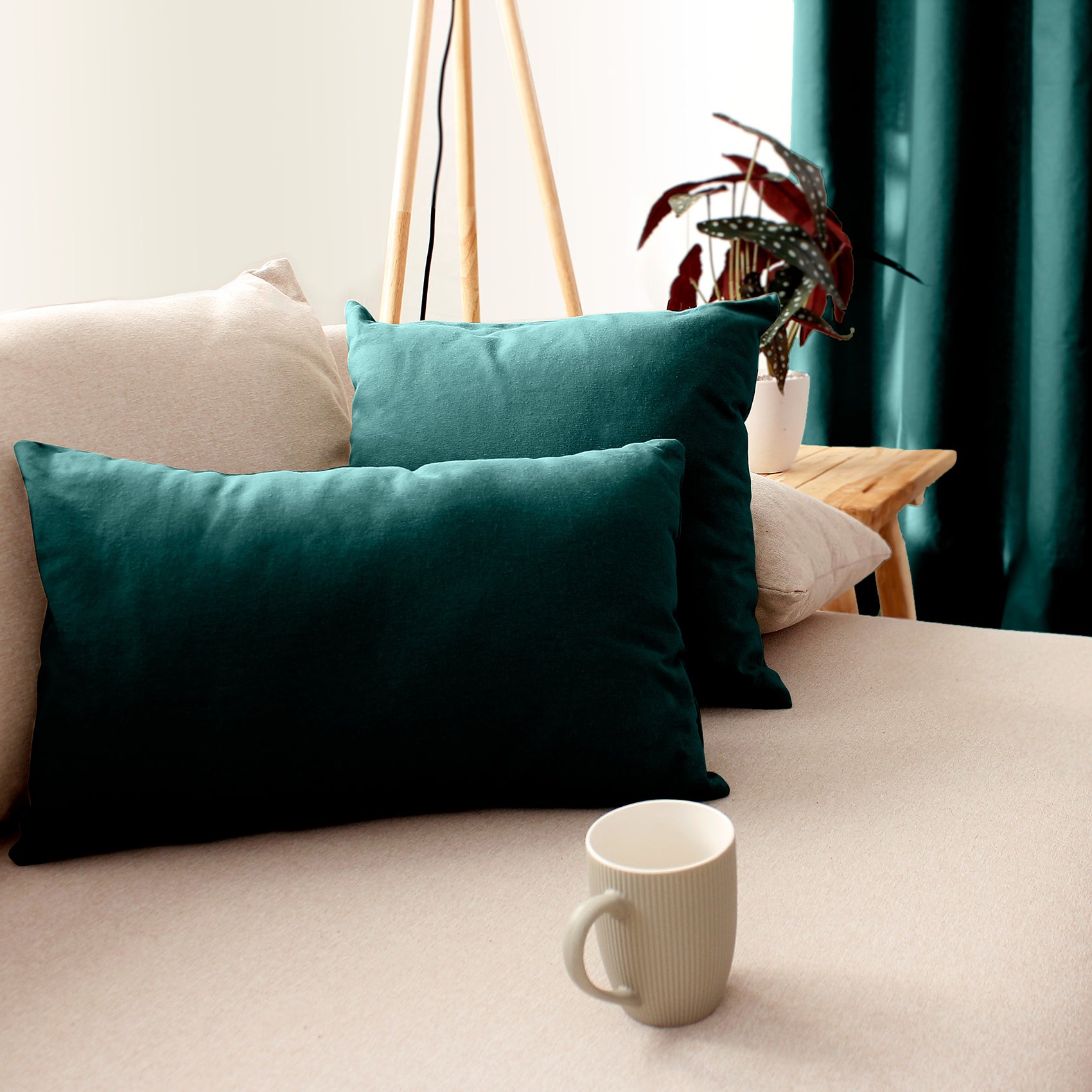Coussin déhoussable uni en coton - Vert foncé - 40x40 cm - Polyester - 2