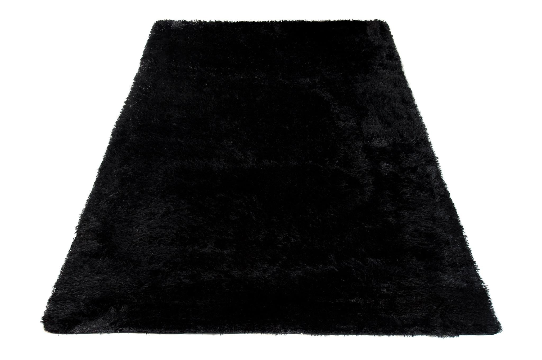TAPISO Silk Tapis de Salon Chambre Antidérapant Bébé Moderne Noir Uni Shaggy Super Doux 80 x 150 cm - 4