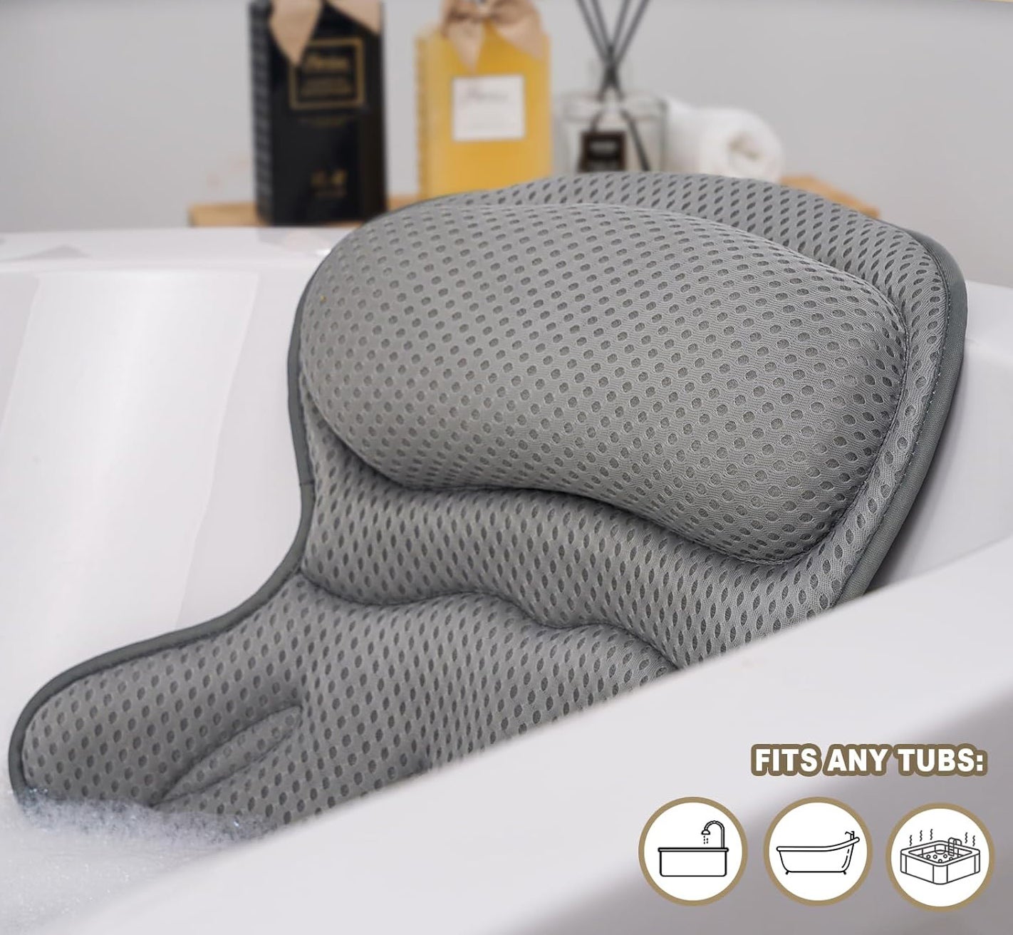 Coussin Appui-Tête Pour Baignoire - Technologie Maille 4D Respirante - 6 Ventouses Antidérapantes - Confort Ergonomique Tête Et Cou