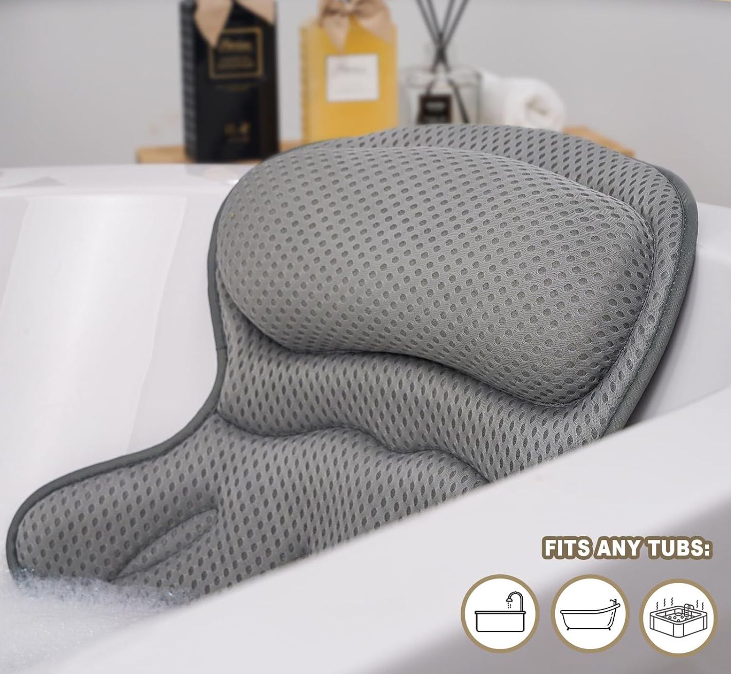 Coussin Appui-Tête Pour Baignoire - Technologie Maille 4D Respirante - 6 Ventouses Antidérapantes - Confort Ergonomique Tête Et Cou