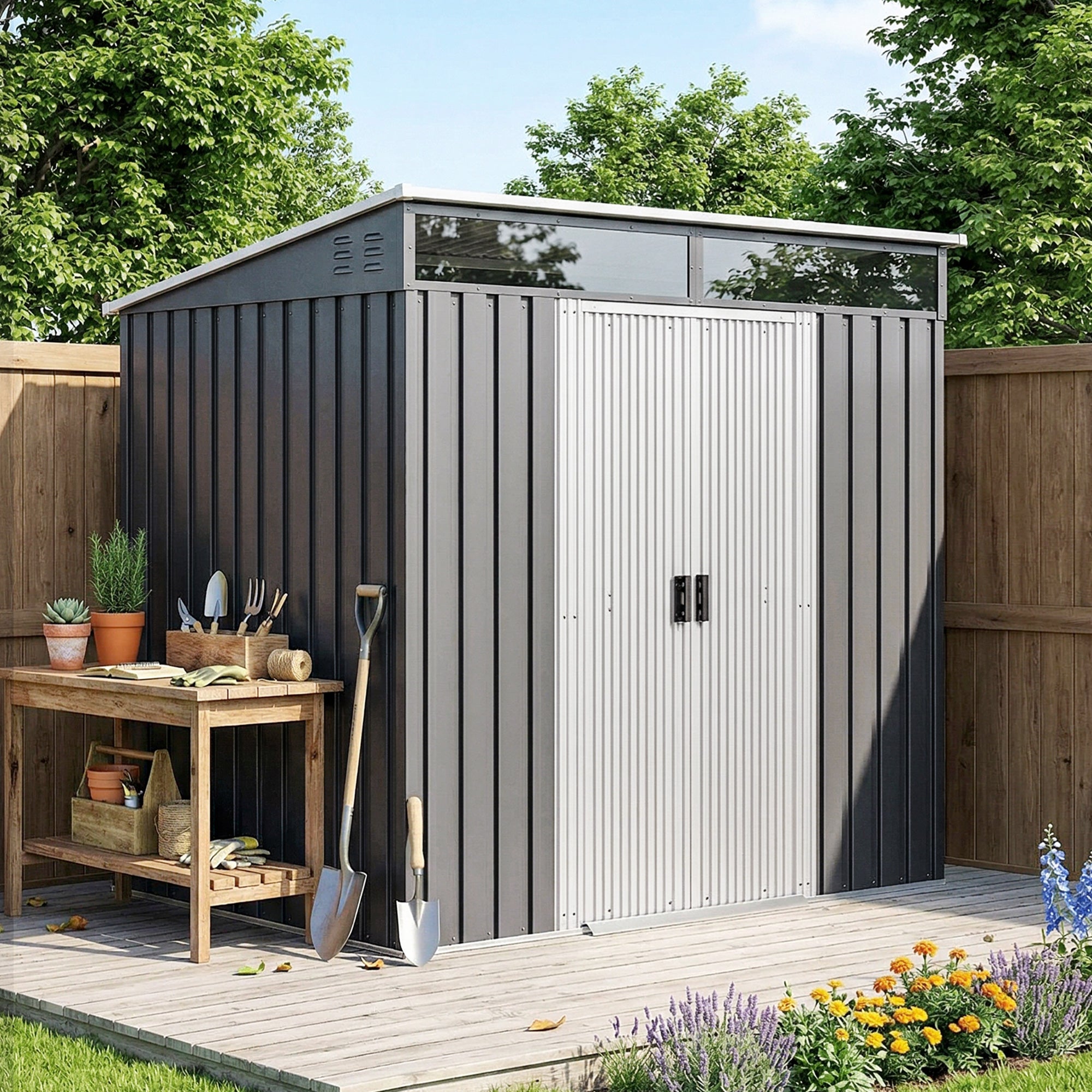 Caseta de Jardín Outsunny Acero Galvanizado Gris Oscuro 195x122x181.5 cm - 2