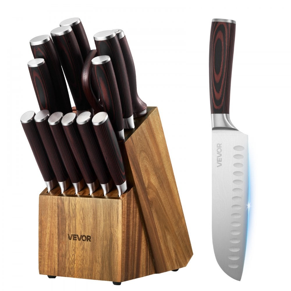 Essenza Set De Cuchillos De Cocina 15 Piezas, Acero Inoxidable, Bloque De Madera, Afilador Incluido Carne Acero Inoxidable, Leroy Merlin