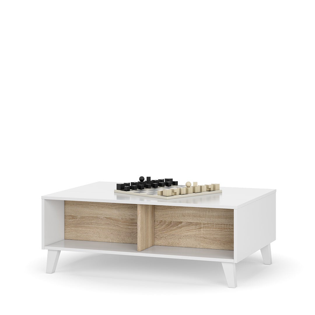 MESA DE CENTRO ELEVATÓRIA 38X100X68 CM BRANCO BRILHANTE / CARVALHO CANADIANO - 2