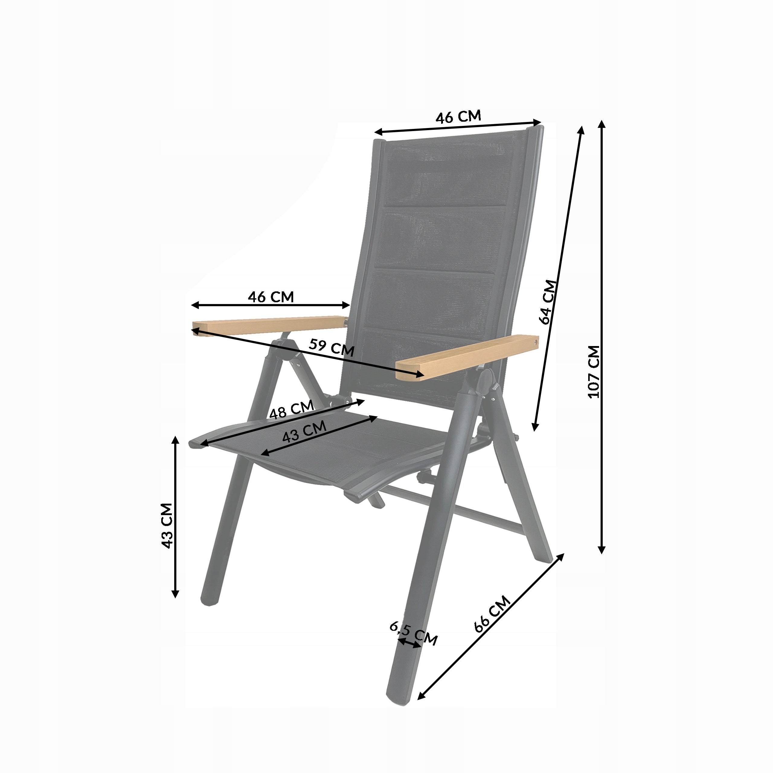 Zestaw 2x składane krzesło ogrodowe regulowane Madera czarne 2szt. - 4