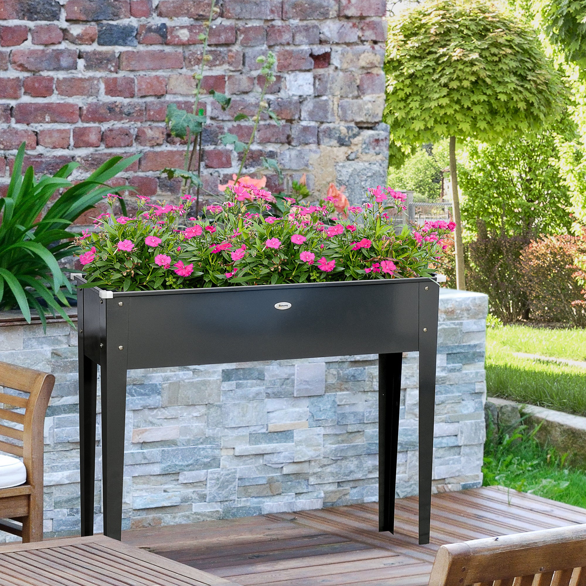 Jardinière sur pieds 100 x 30 x 80 cm acier galvanisé noir - 2