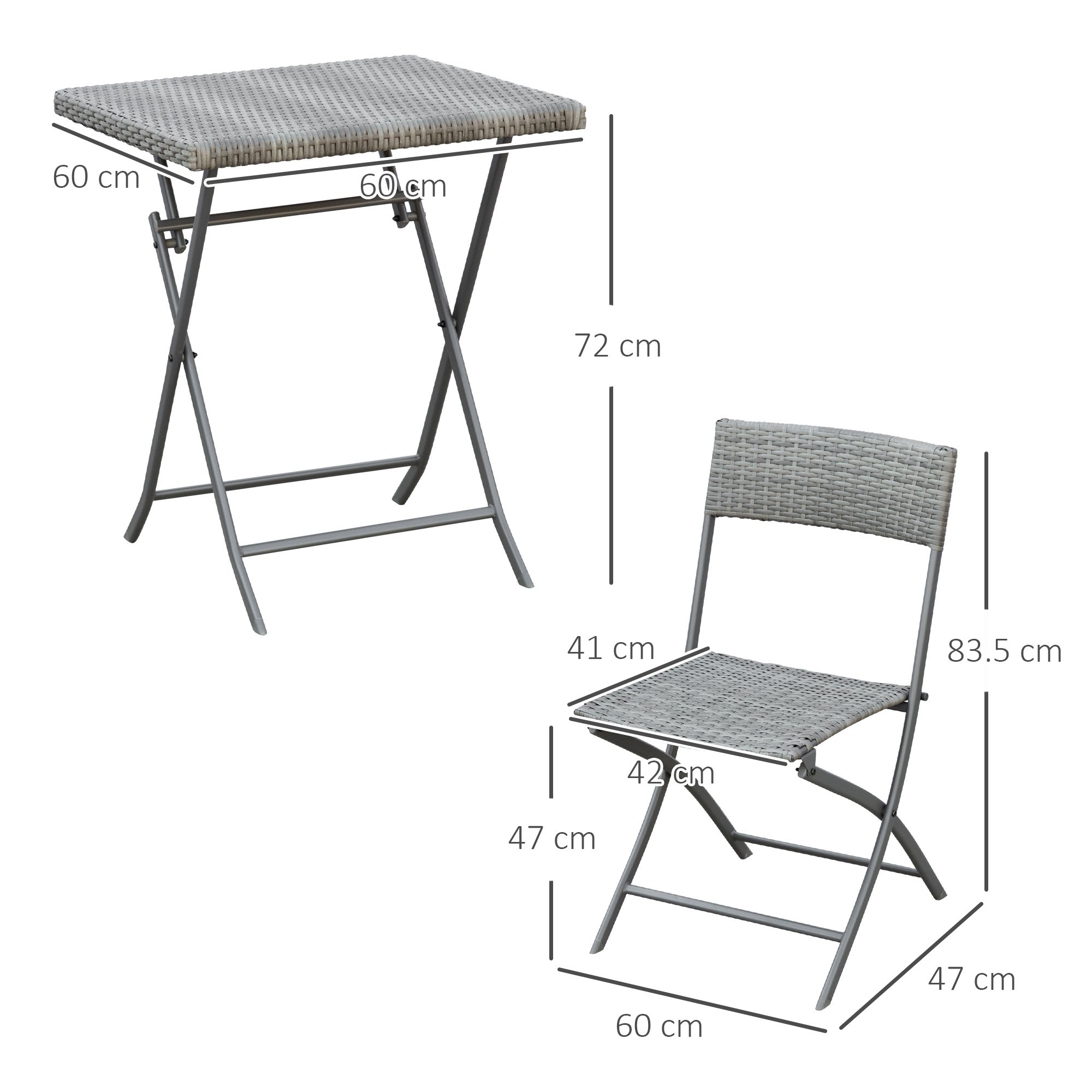 Ensemble table et chaise de jardin 2 places polyrotin gris balcon terrasse - 3