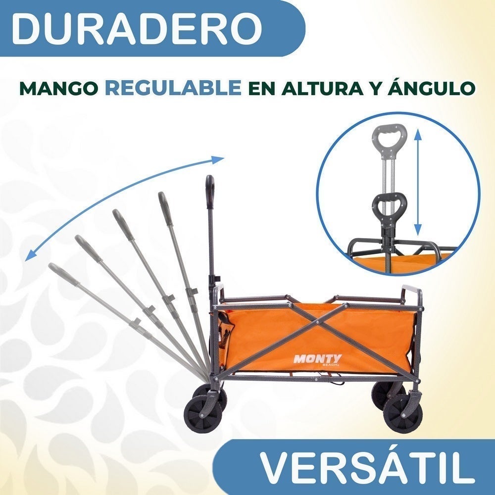 Voiturette de plage pliante polyvalente orange MONTY - 3