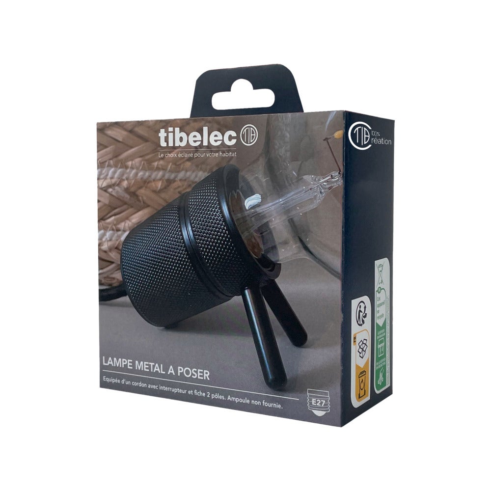 Douille métal E27 noire précablée à poser, câble en tissu - Tibelec - 4