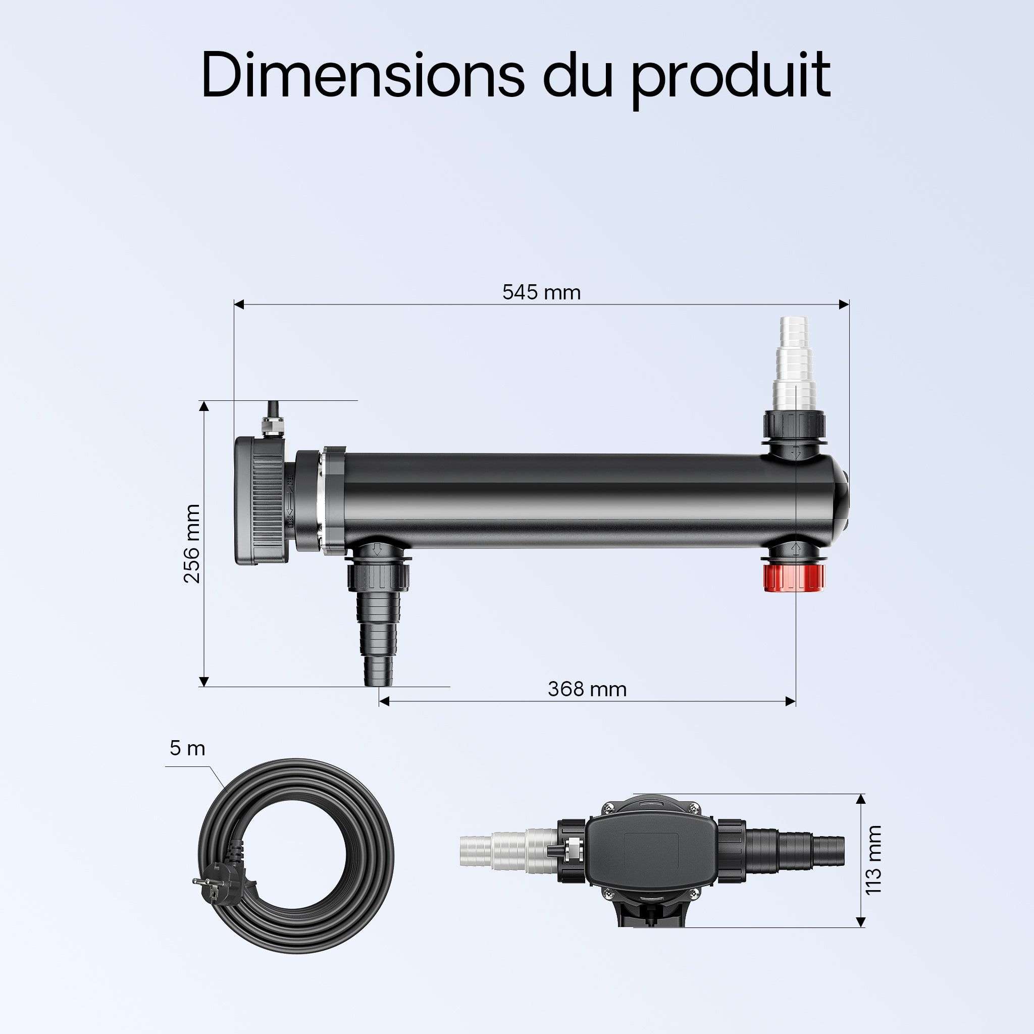 CUV-336 Stérilisateur Clarificateur de bassins ou d’étang - débit max. 7000 l/h - avec Lampe rayons UV-C 36 W + Miroir inox - pour Poissons… SunSun... - 3