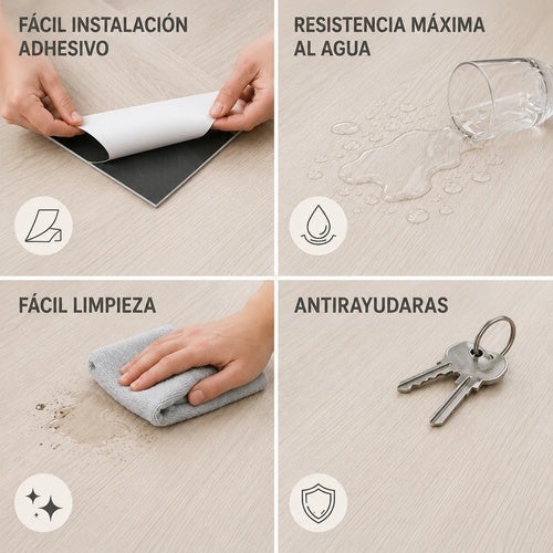 Arquiservi®【Piso Vinílico Autoadesivo em PVC Carvalho Natural 5 m²】Sala de Estar e Quarto | Fácil Instalação | 2 mm - 5
