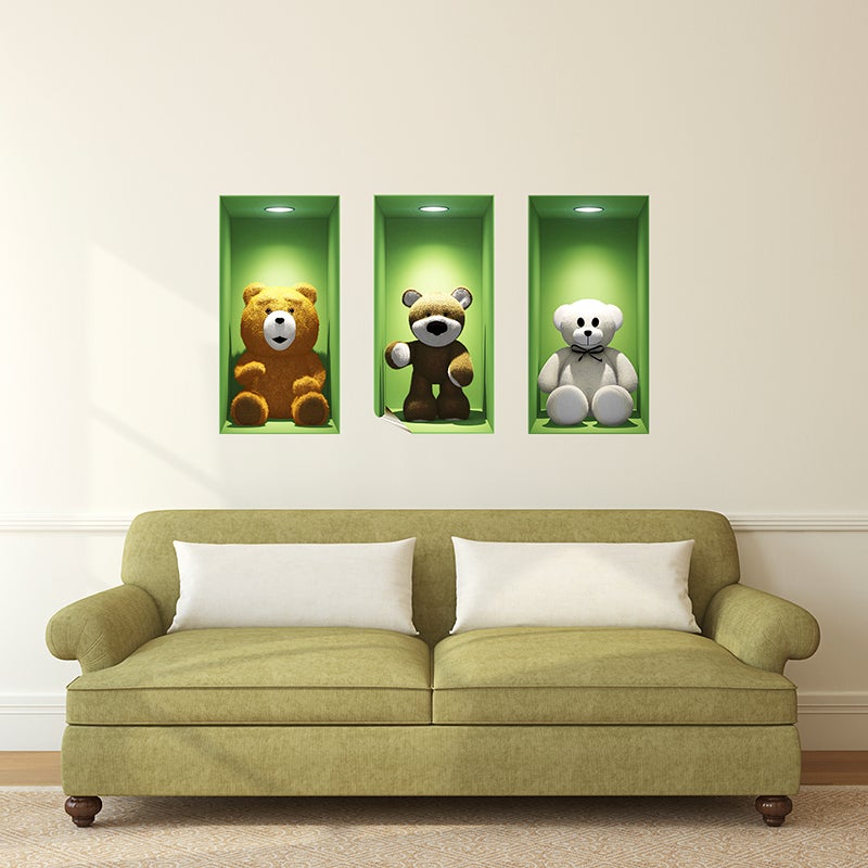 Pegatina de 3d 3 oseznos - adhesivo de pared - revestimiento sticker mural decorativo - 80x120cm