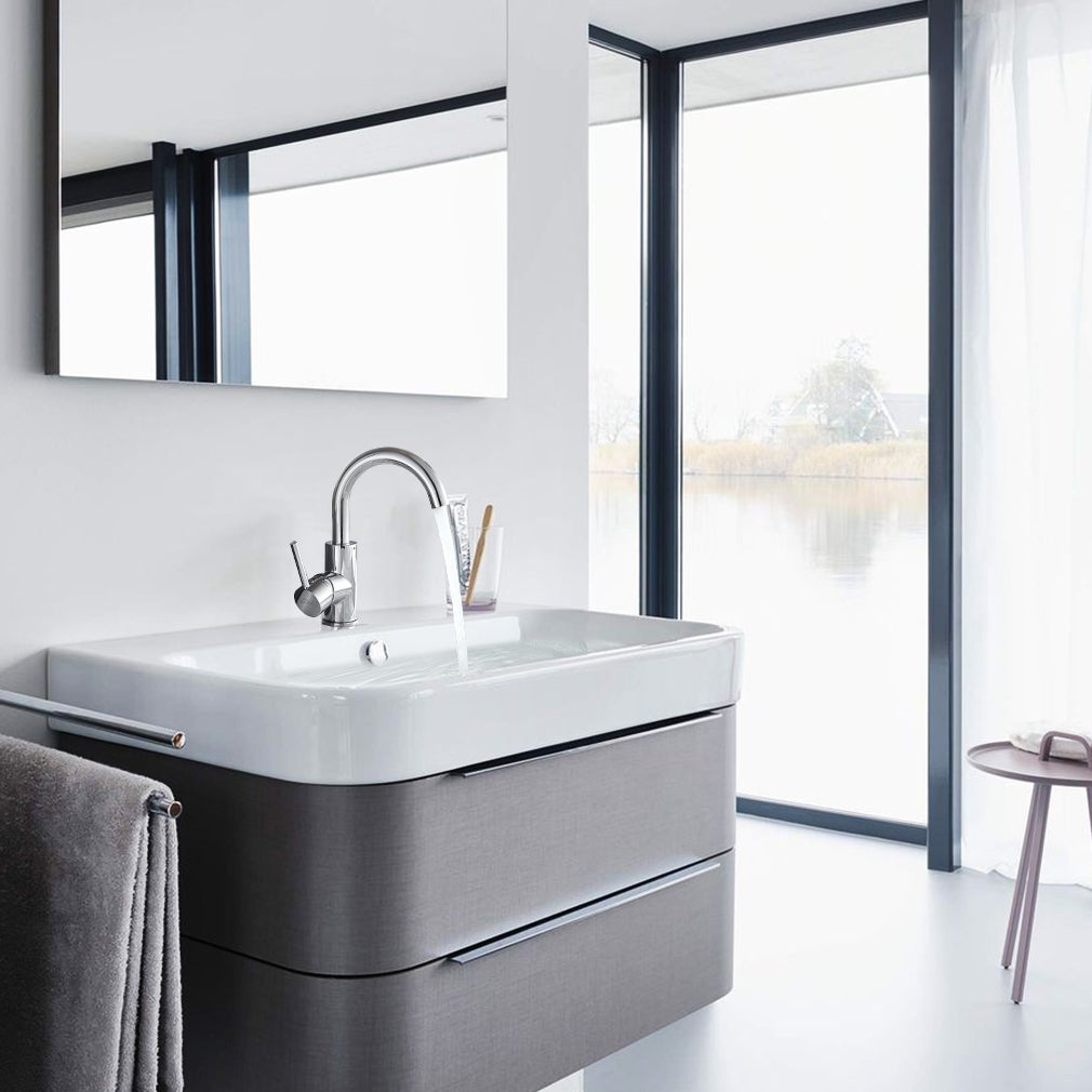 AURALUM MAX Robinet Lavabo Salle de Bain Forme en U Bec Haut Mitigeur de Lavabo Chromé Brillant Rotatif 360° Robinet Mitigeur Lavabo Moderne - 8