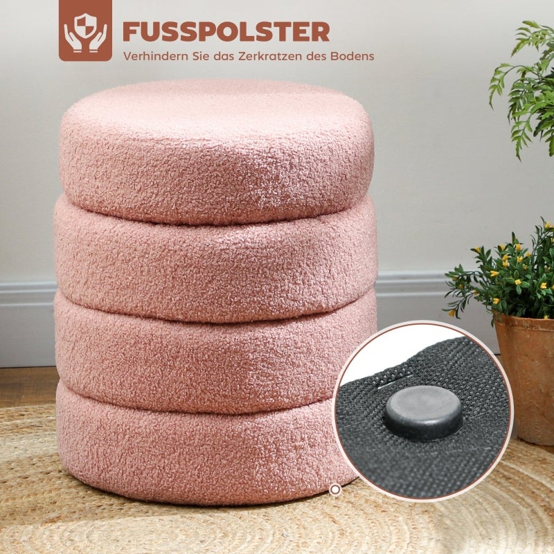 Tabouret rond en peluche douce,rose,capacité 120kg,dimensions 40x45 cm - 5
