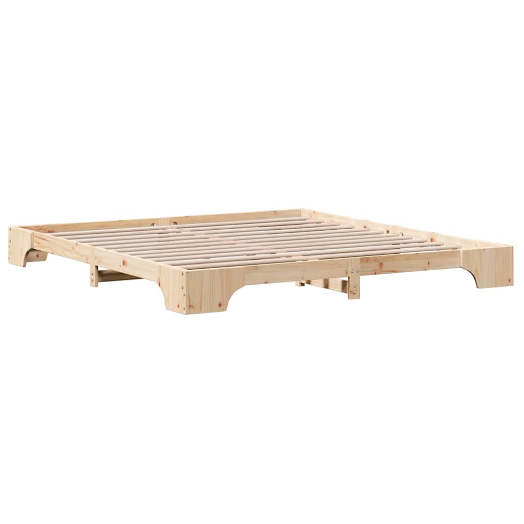 Estructura de cama de madera maciza de pino natural, 200 × 200 cm - 4