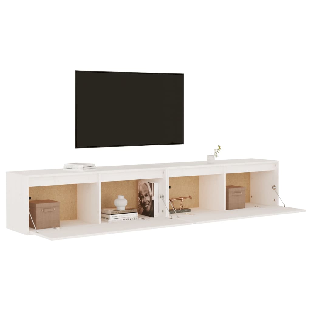 Maison Exclusive - Armario de pared 2 uds madera maciza de pino blanco 100x30x35cm - 4