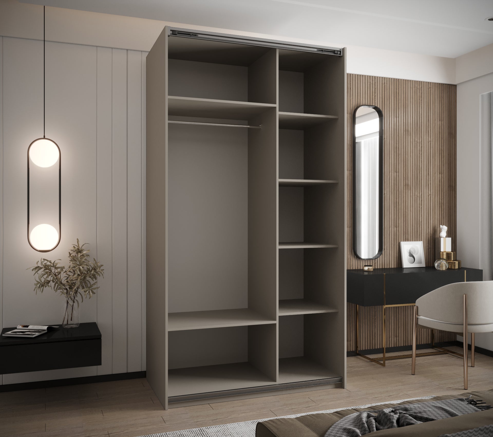 Szafa przesuwna wysoka Lux 2 140 x 64 x 245,5 cm kaszmir + kaszmir + u. czarny - Abiks Meble - 3