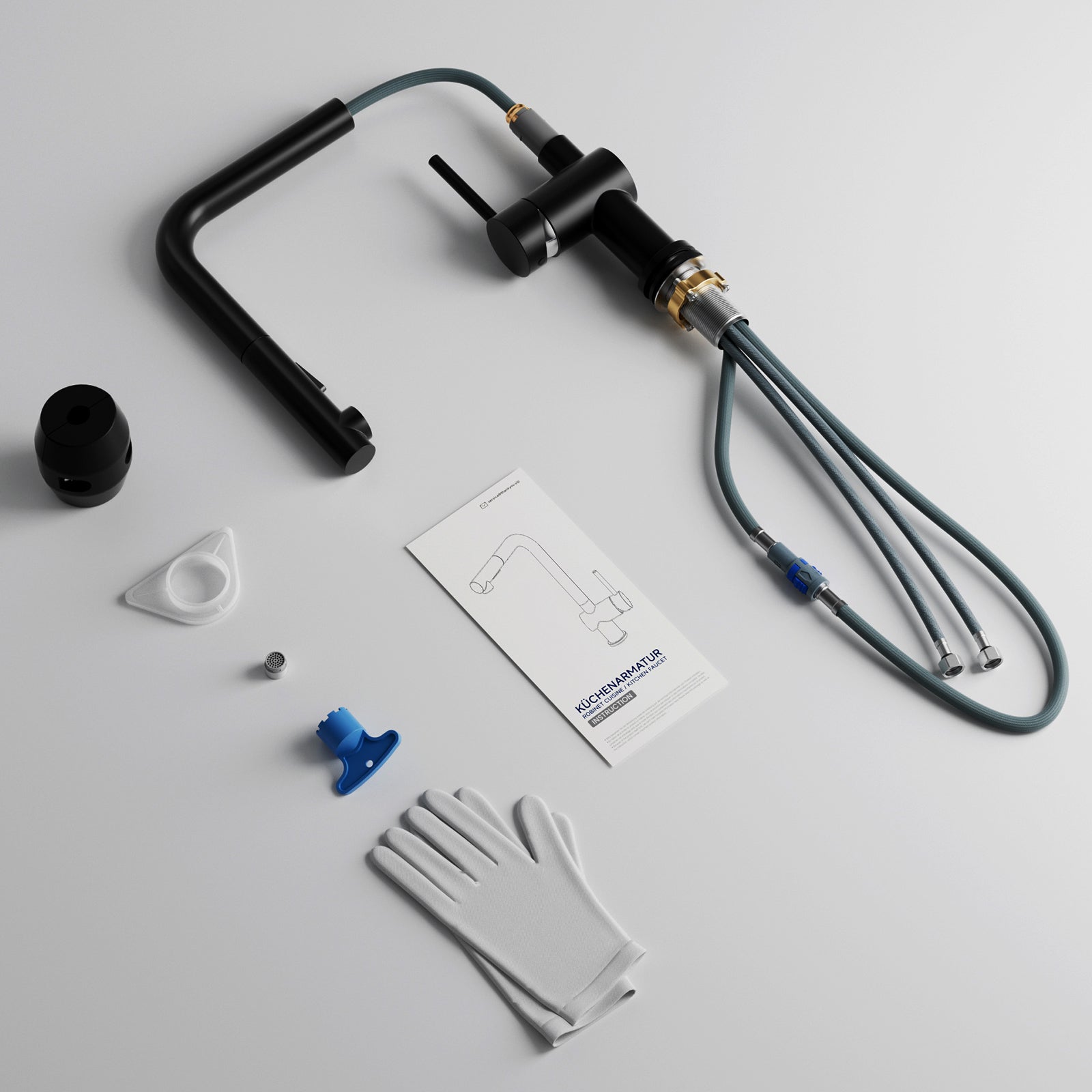 Noir Robinet Cuisine avec Douchette - Mitigeur Douchette d'évier Extractible à 2 Jets Mitigeur de Cuisine Pivotant à 360° - 9