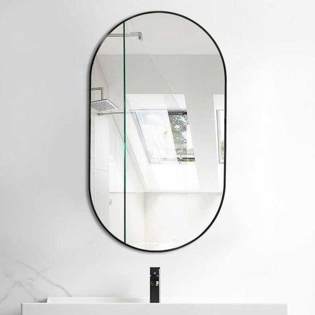 Miroir Salle de Bain Ovale 50x70 cm Noir avec Cadre Rotatif et Installation Rapide, Design Contemporain