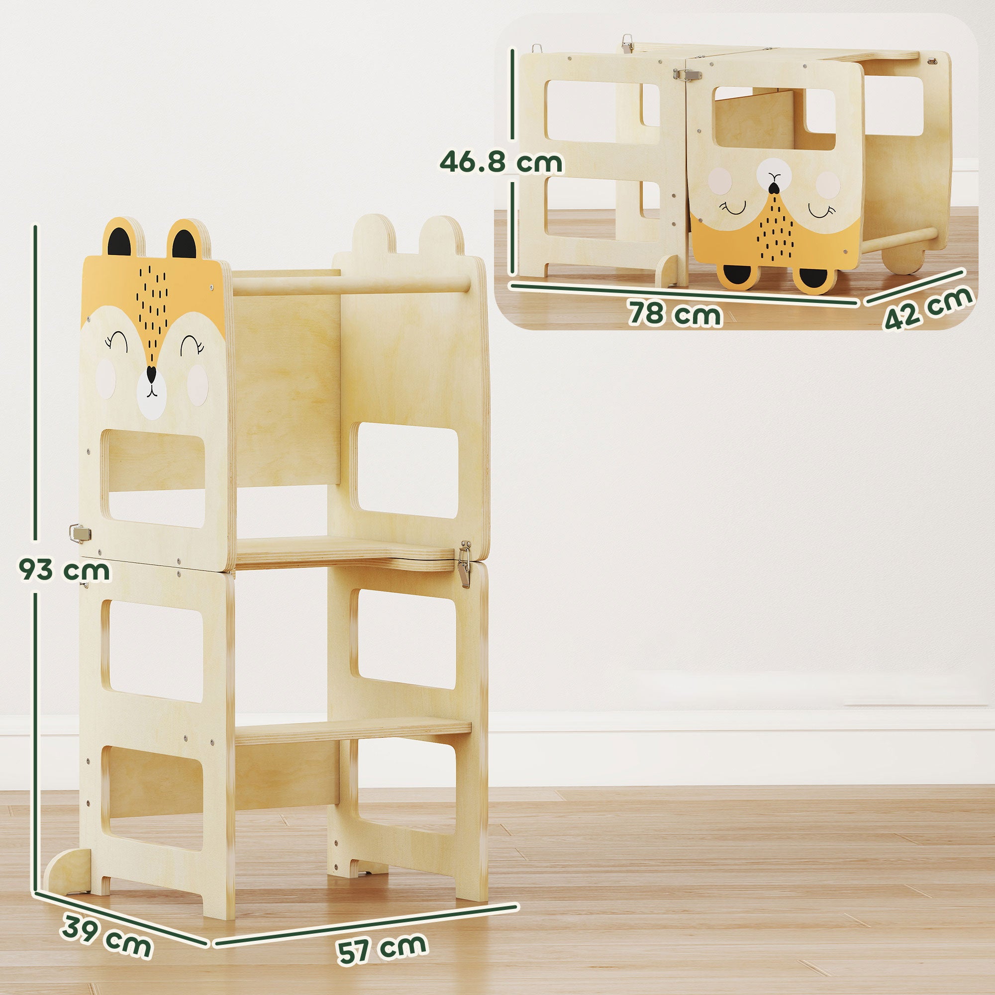 Torre de Aprendizaje AIYAPLAY Madera Contrachapada Madera Natural 57x39x93 cm - 3