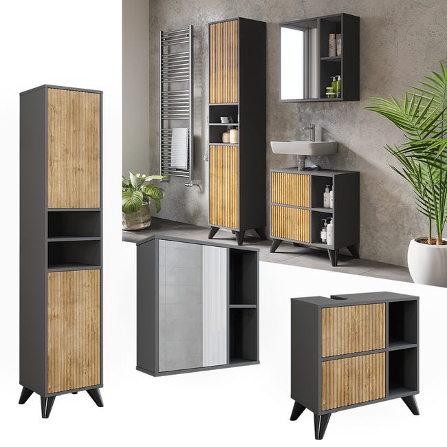 Vicco - Meuble Salle De Bain Ilias - Anthracite/chêne Doré Vicco - Meuble Salle De Bain Ilias - Anthracite/chêne Doré