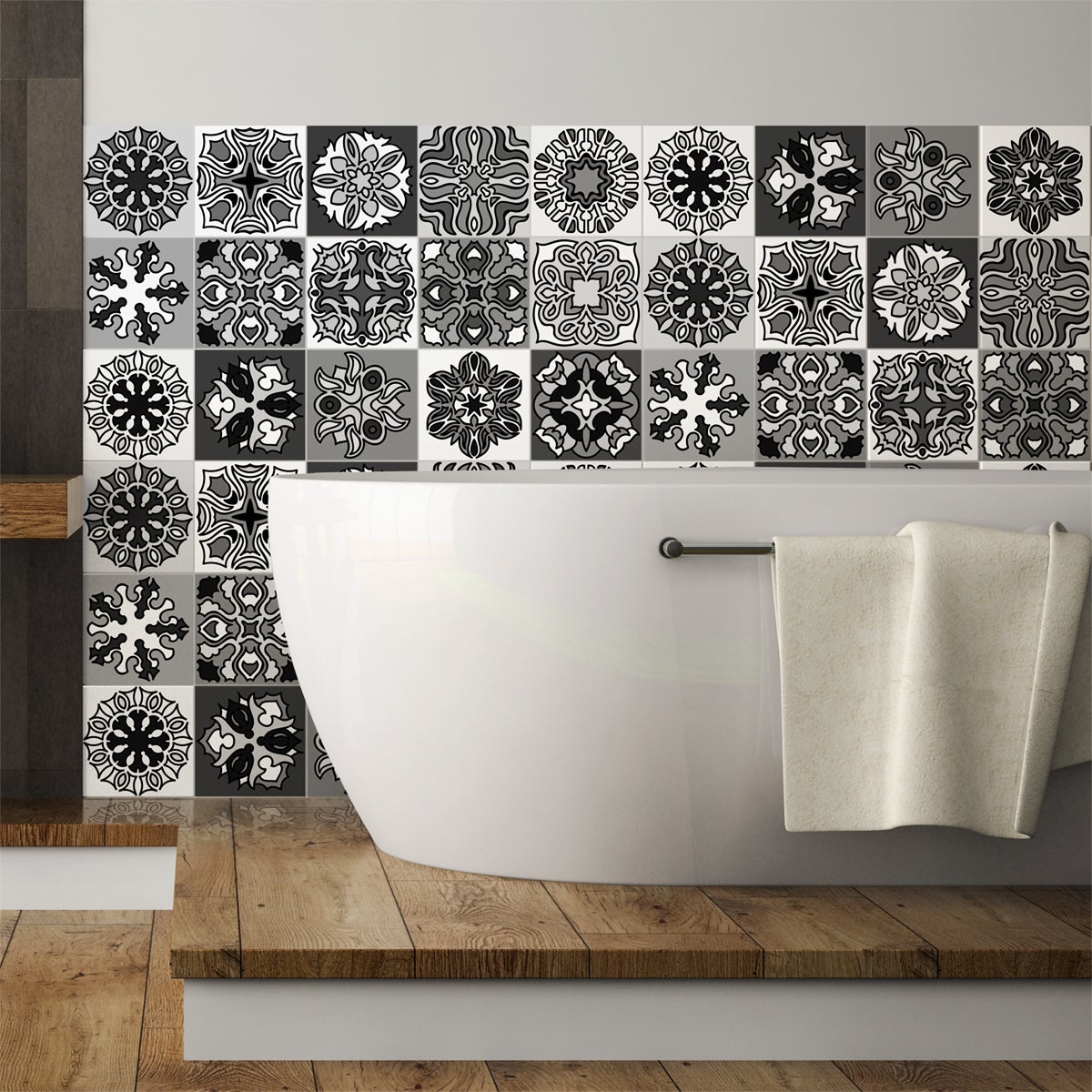 15 vinilo baldosas azulejos java tonos de gris - adhesivo de pared - revestimiento sticker mural decorativo - 15stickers15x15cm