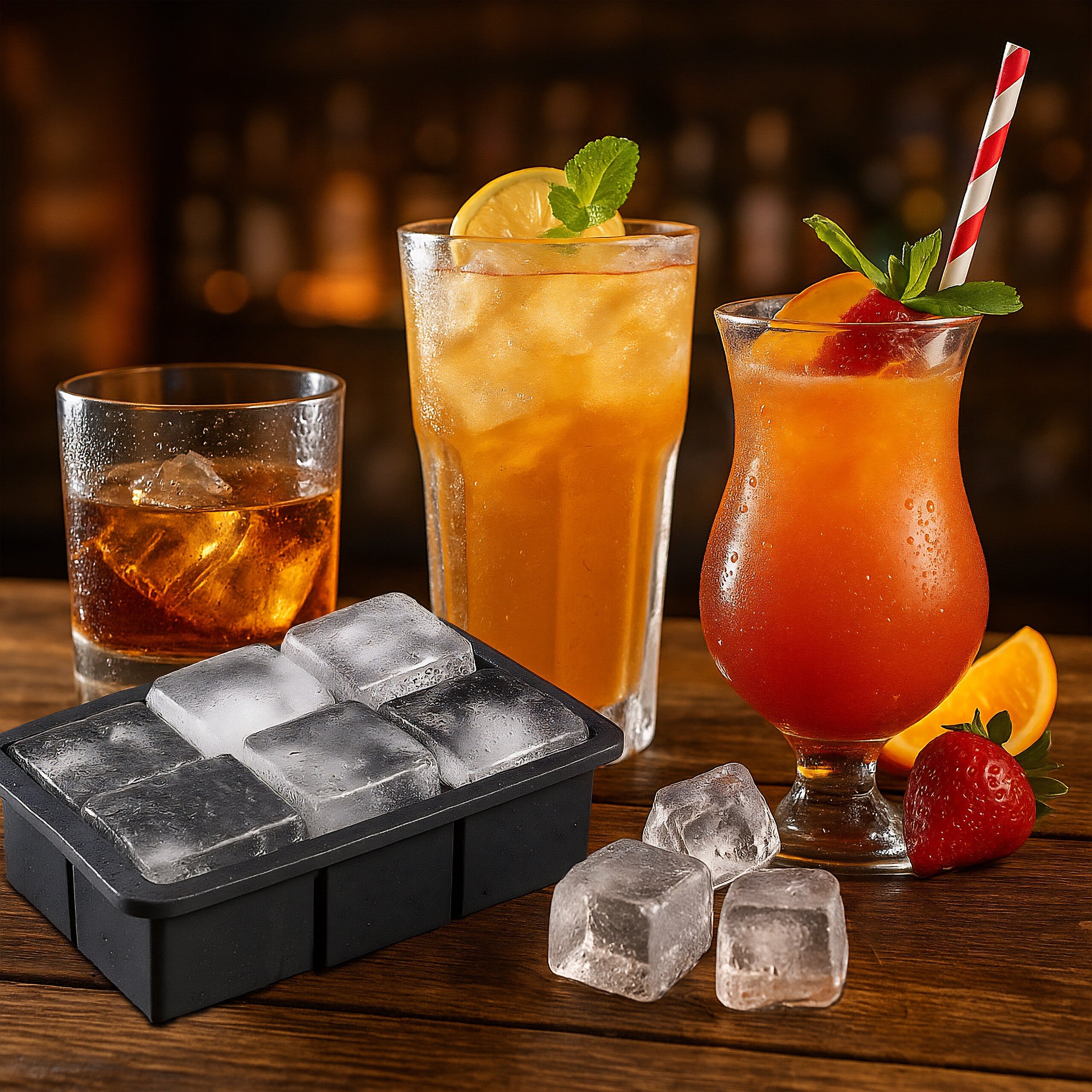 Bacs à Glaçons Silicone Ankway - Lot De 2 - Format XXL 8 Cubes - Sans BPA - Pour Whisky Et Cocktails