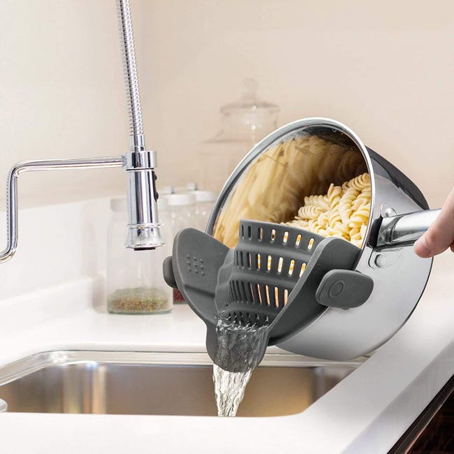 Passador com clipe em silicone mãos-livres - Filtro escorredor resistente ao calor - Verter fácil - Passador alimentar em metal para noodles - 6