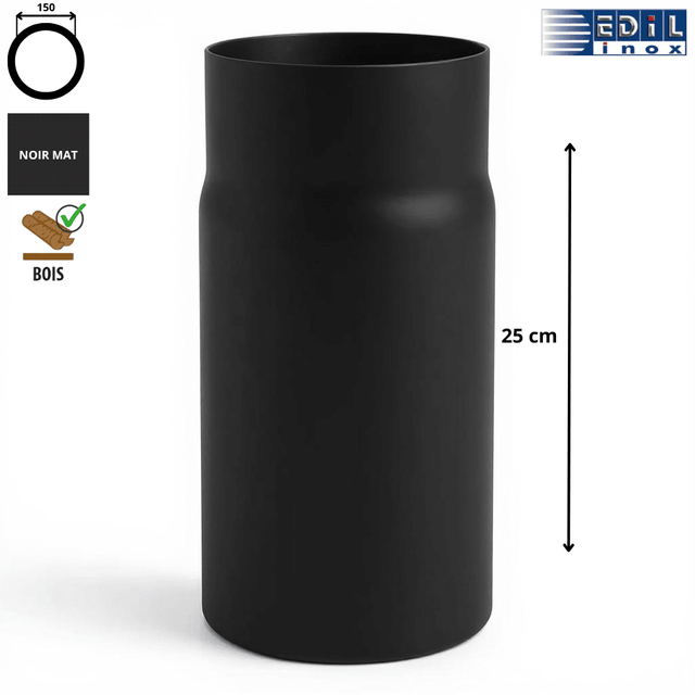Élément droit 25 cm émaillé noir mat Ø150 Edilinox