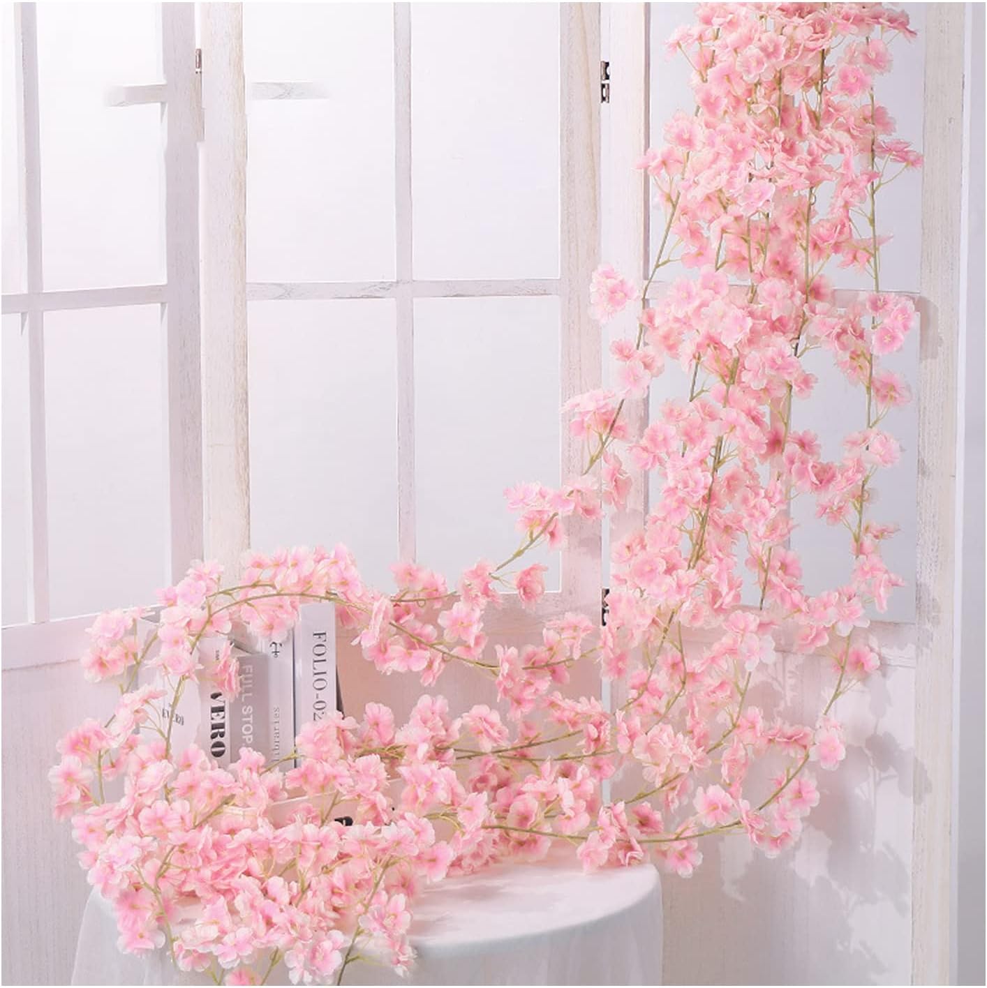 6 guirnaldas de ratán artificial de 1,8 m (rosa claro) - Decoración DIY para puertas, ventanas y bodas - Resistentes a los rayos UV y la humedad - 6
