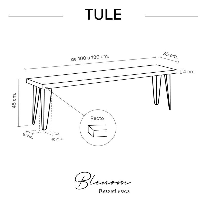 BLENOM Banc en bois massif durable Tule Chêne Antique bord droit 160x33x45cm WN - 4