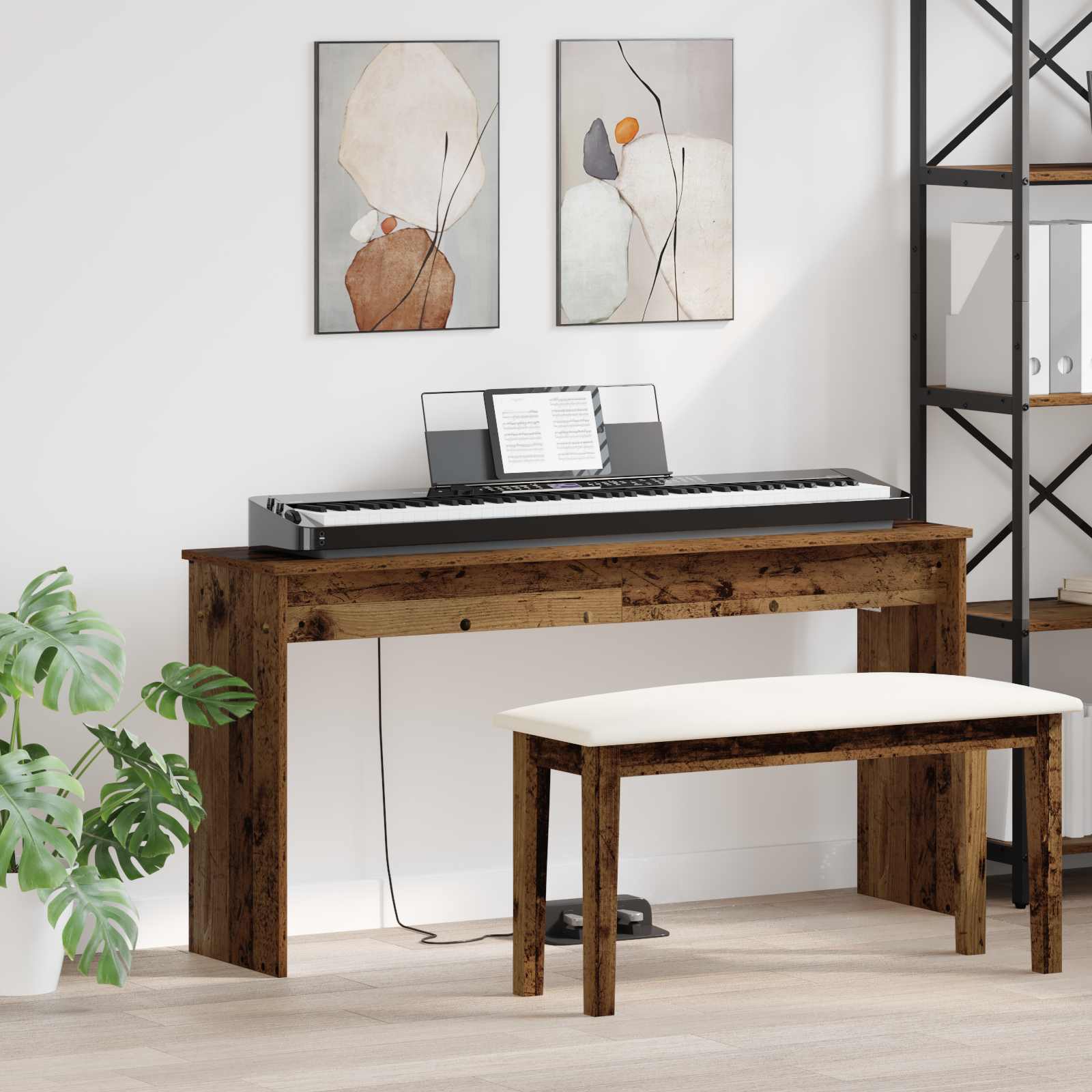 Supporto per tastiera per pianoforte in legno massello moderno di metà secolo - Italia