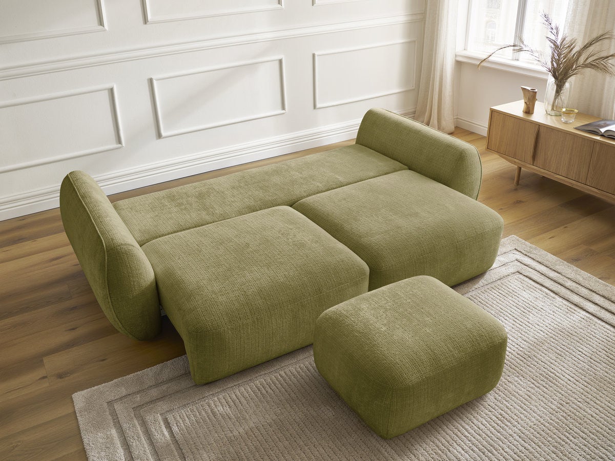 BOBOCHIC Canapé droit convertible 3 places DENISE tissu texturé avec pouf Vert - 6