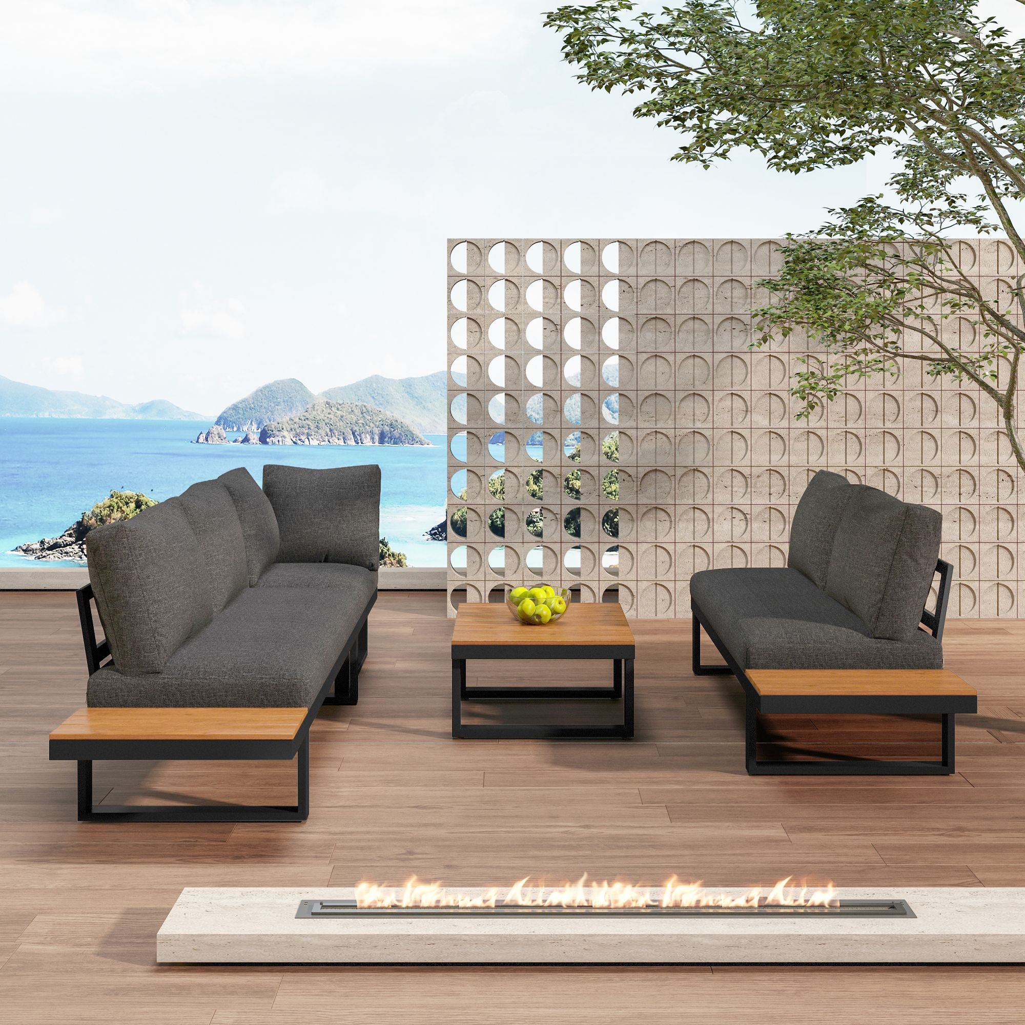 Ensemble de jardin d'angleavec fonction d'inclinaison réglable (5 niveaux réglables, jusqu'à 55°) et table basse, Gris + Noir - 7