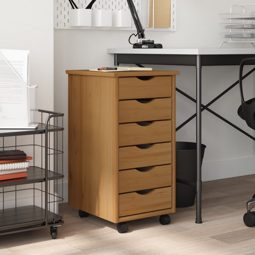 Home - Armoire Roulante Avec Tiroirs MOSS Bois De Pin Marron Miel 3667082325048 1805810