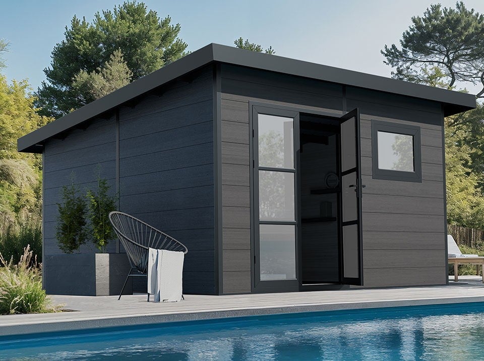 Abri de Jardin Composite ALMA - 15m2 Gris - Cabane de Jardin | Leroy Merlin