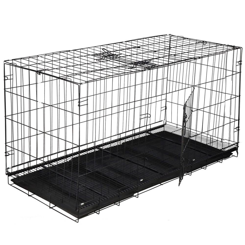 Cusca pliabila animale XXL 2 usi metal, tava detasabila, incuietori duble L, 130x70x61 cm, negru