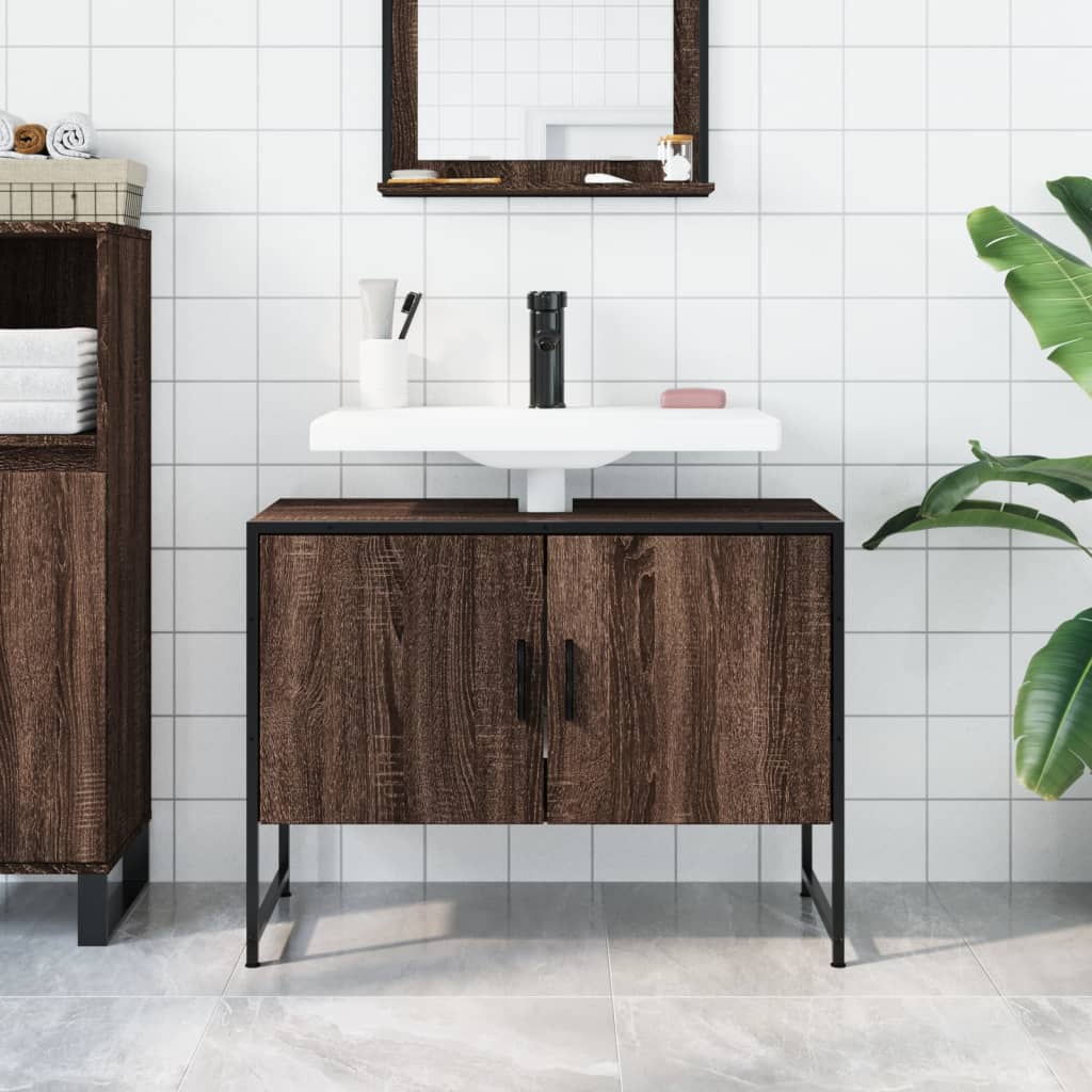 Mueble lavabo de baño de roble marrón de madera de ingeniería - 3