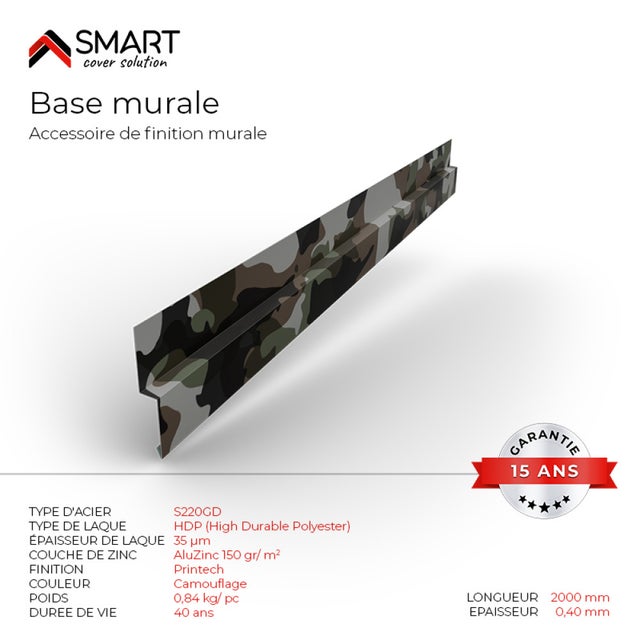 Profilé de joint - bac acier - tôle de couverture - Toiture - H12 Coloris Camouflage Printech L=2m