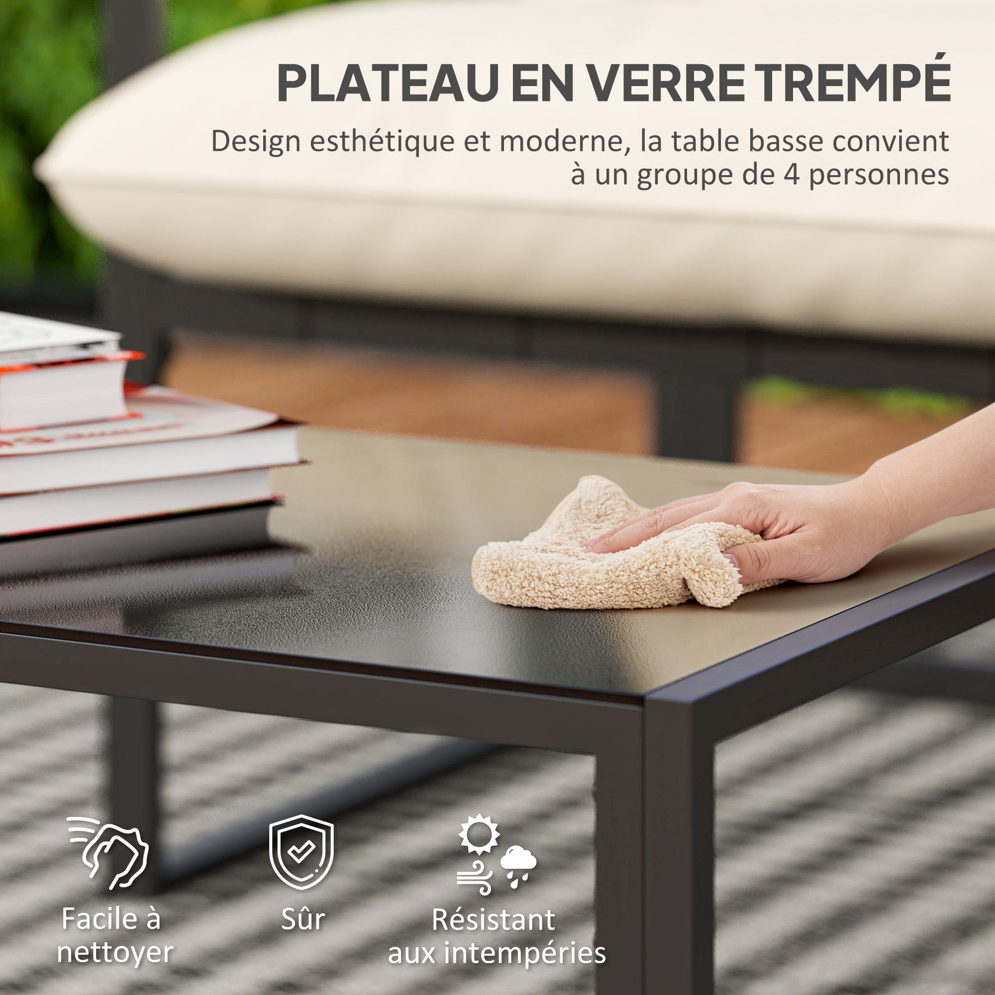 Salon de jardin en Acier Beige 4 personnes - 5