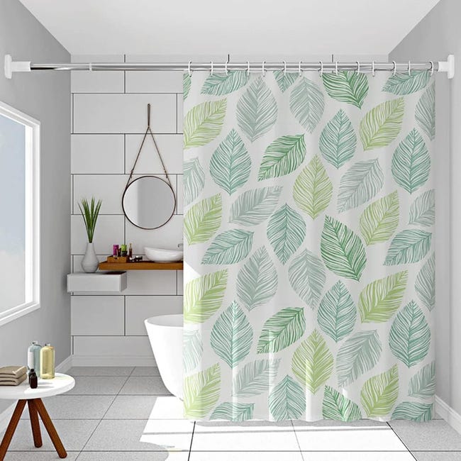 Rideau de douche en bois pour salle de bain – Motif feuilles Rideau de douche en bois pour salle de bain – Motif feuilles