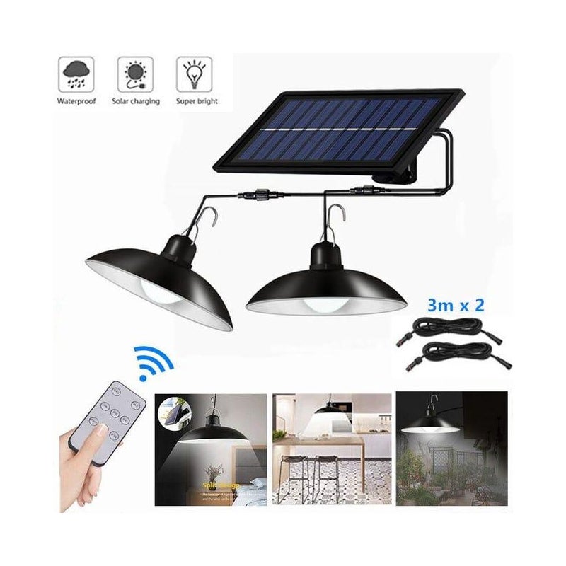 Lampa solarna Solaire, żyrandol solarny z wodoodpornym pilotem, 2 głowice, kabel 3 m - białe światło