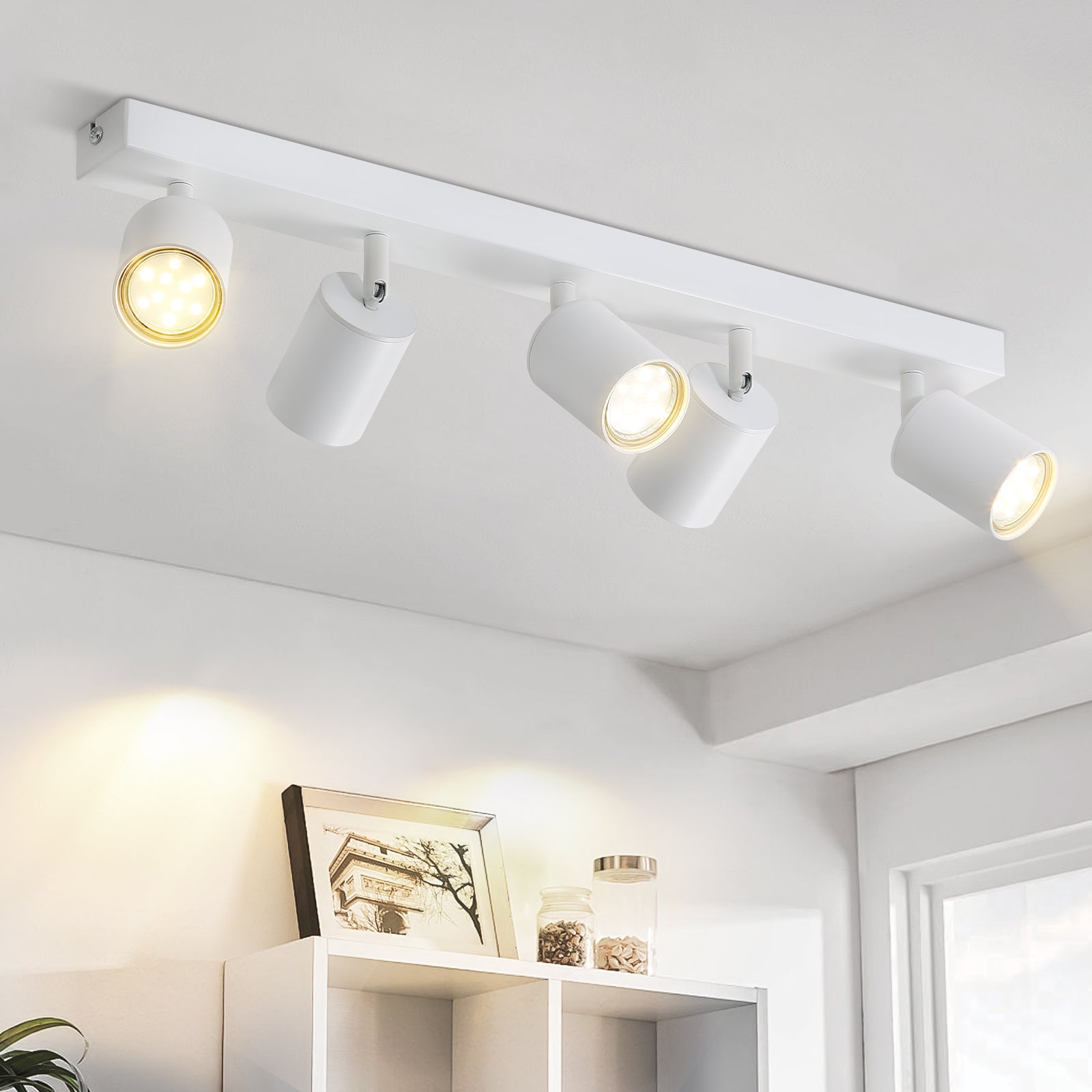 NETTLIFE 5 sztuk GU10 białe reflektory sufitowe LED, 330° obrotowy płomień nowoczesne przemysłowe oświetlenie ścienne do salonu sypialni (bez żarówki)