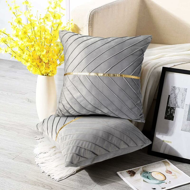 Lot de 2 coussins décoratifs en velours gris pour canapé, maison, bureau, voiture, jardin, 45 x 45 cm - 4
